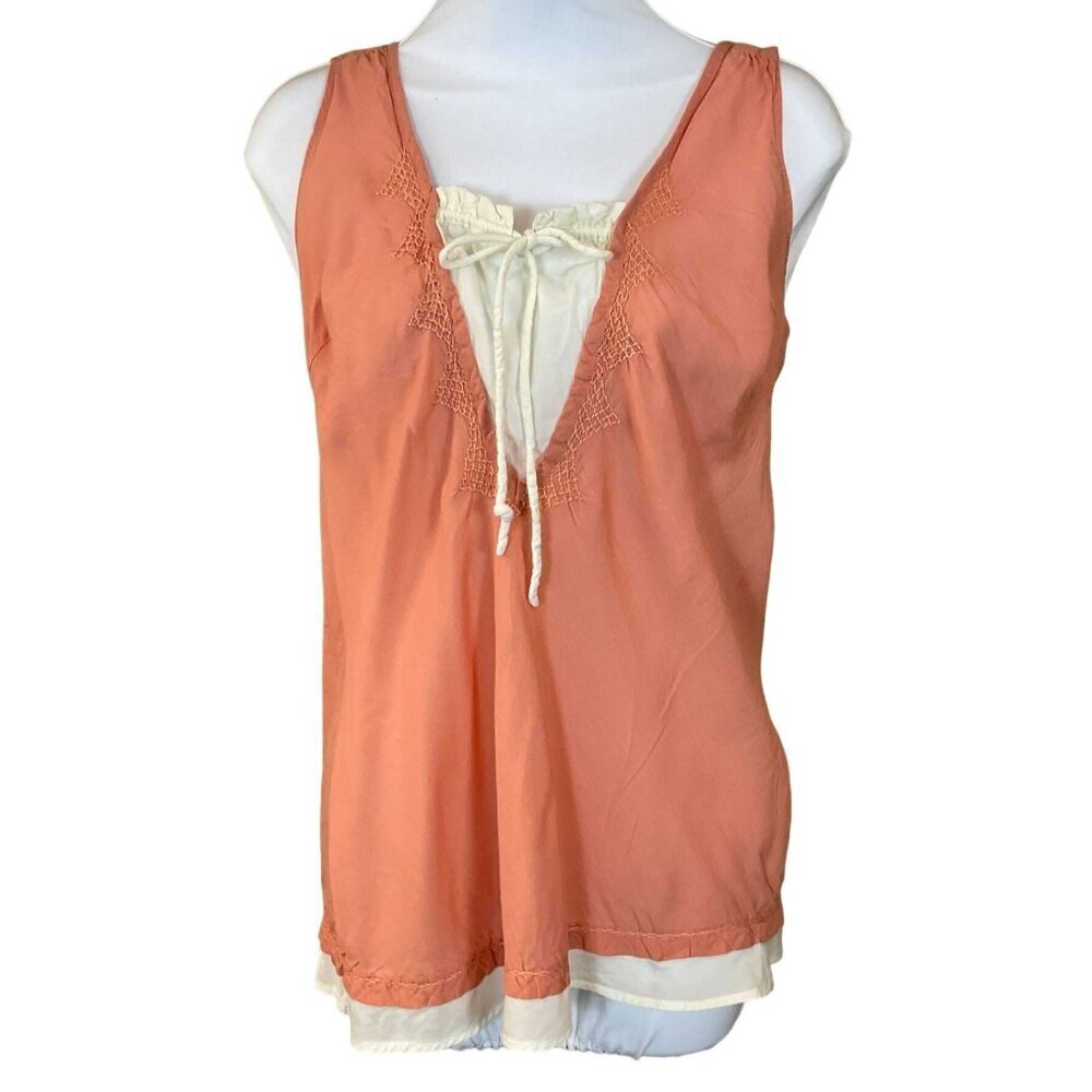 Cloth & Stone Peach Sleeveless Boho Faux Layered Top Ruffle & Tie Inset XS - Picture 1 of 5